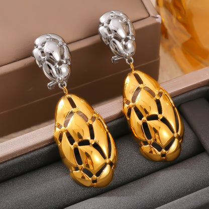 New Irregular Color Matching Oval Hollow Earrings for Women Titanium Steel Plated 18k Gold Personalized Retro Earrings