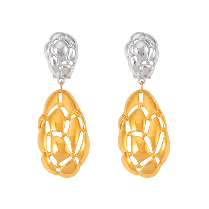 New Irregular Color Matching Oval Hollow Earrings for Women Titanium Steel Plated 18k Gold Personalized Retro Earrings